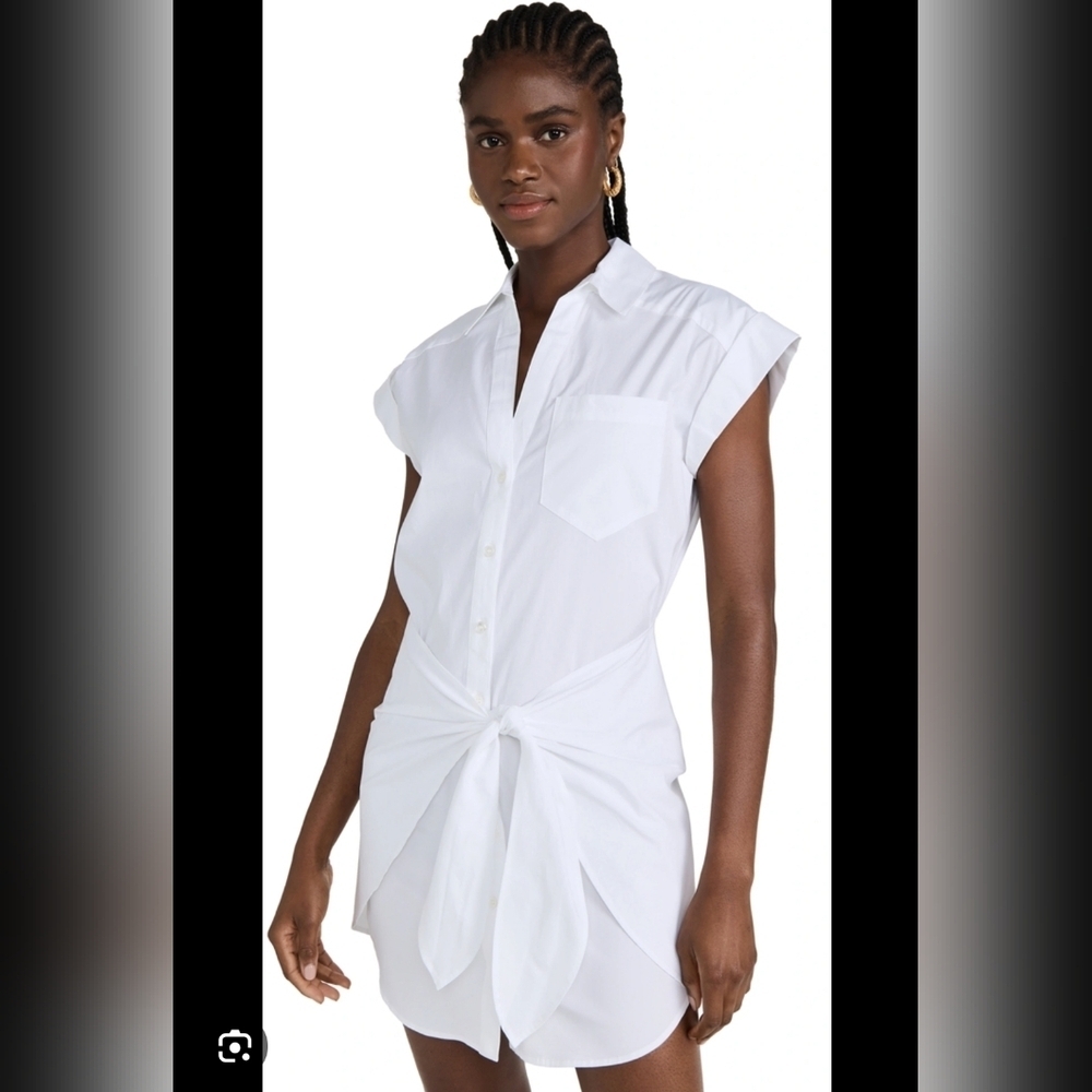 Veronica Beard Aimee mini shirtdress in white stretch cotton-blend poplin